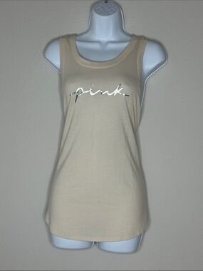 PINK Victoria's Secret Cream Tank with Silver Script